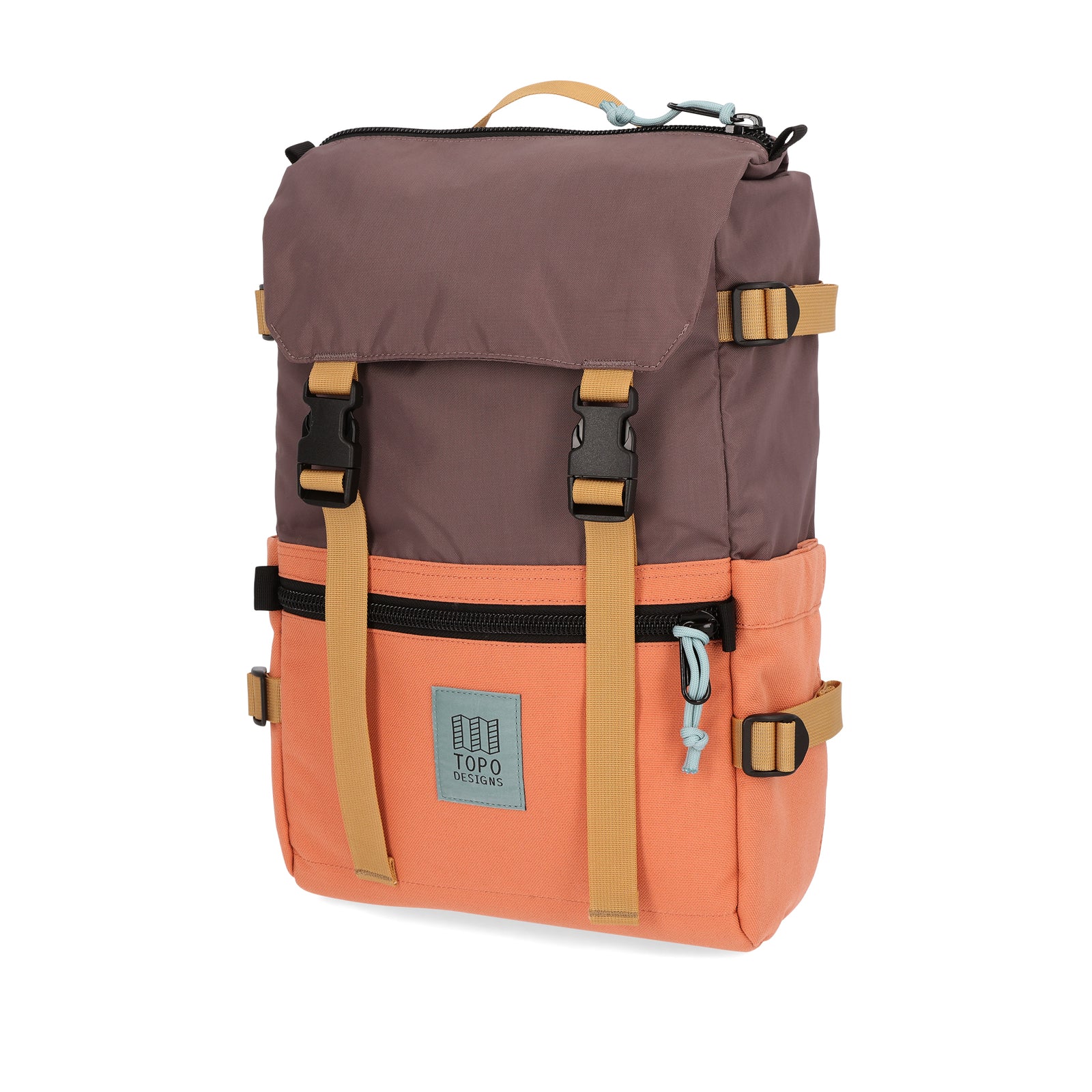 Topo Designs Rover Pack Classic laptop backpack in "Coral / Peppercorn".