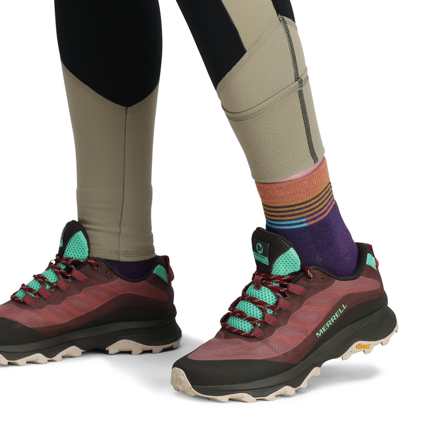 General Detail shot of Topo Designs StayWarm Trail Legging - Women's in "Black / Dried Sage"