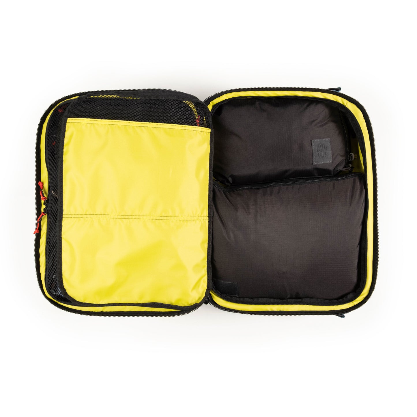 Interior view of main compartment of Global Travel Duffel in "Navy / Sahara".