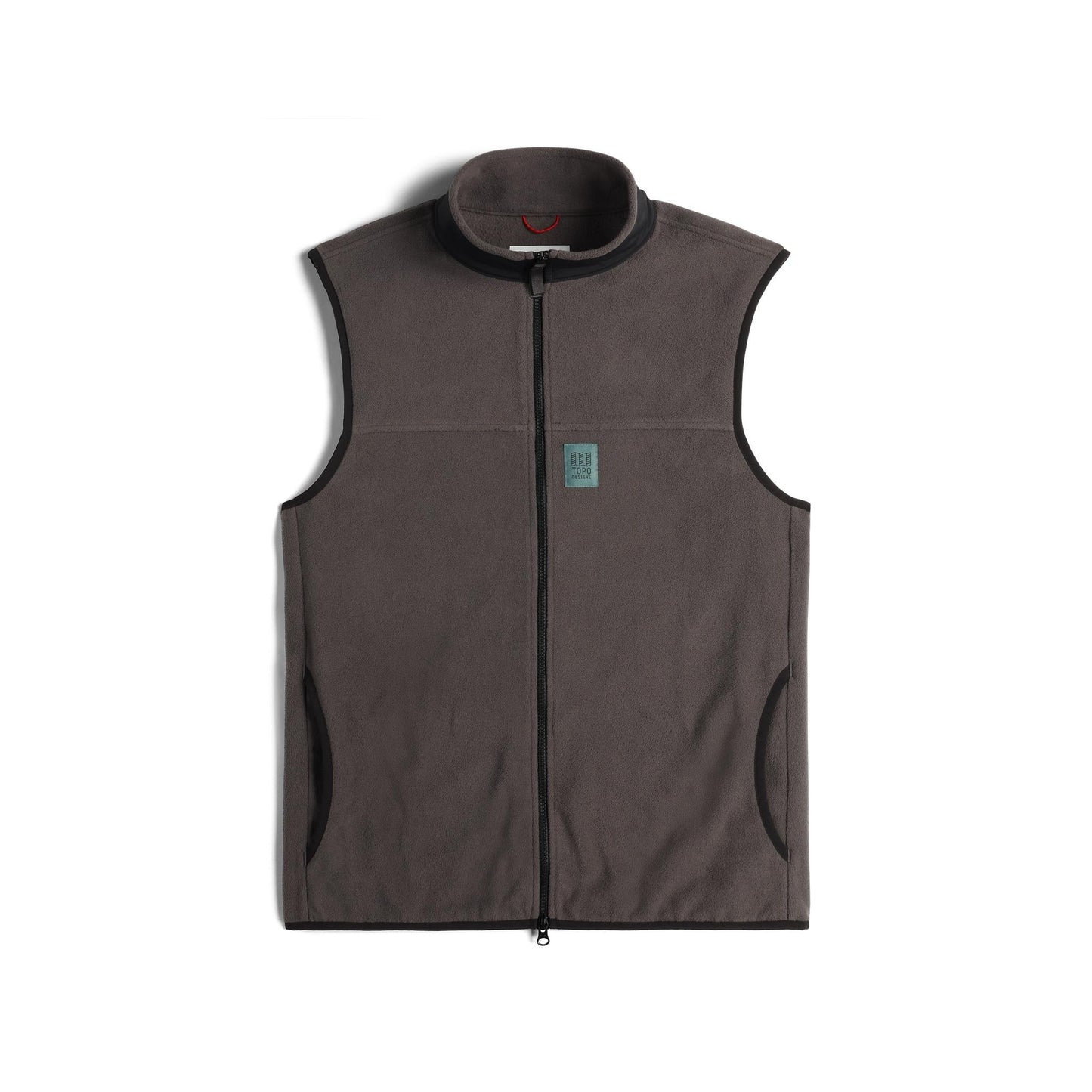 Front View of Topo Designs Vista Lightweight Fleece Vest - Men's in "Charcoal / Black"