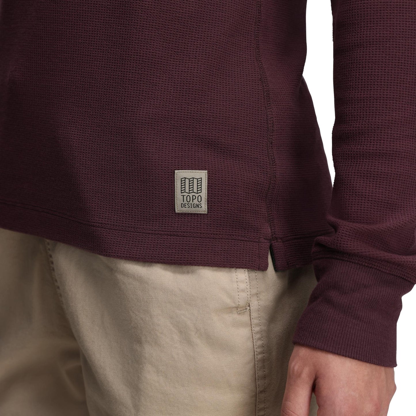 General Detail shot of Topo Designs Global Waffle Henley - Women's in "Huckleberry"