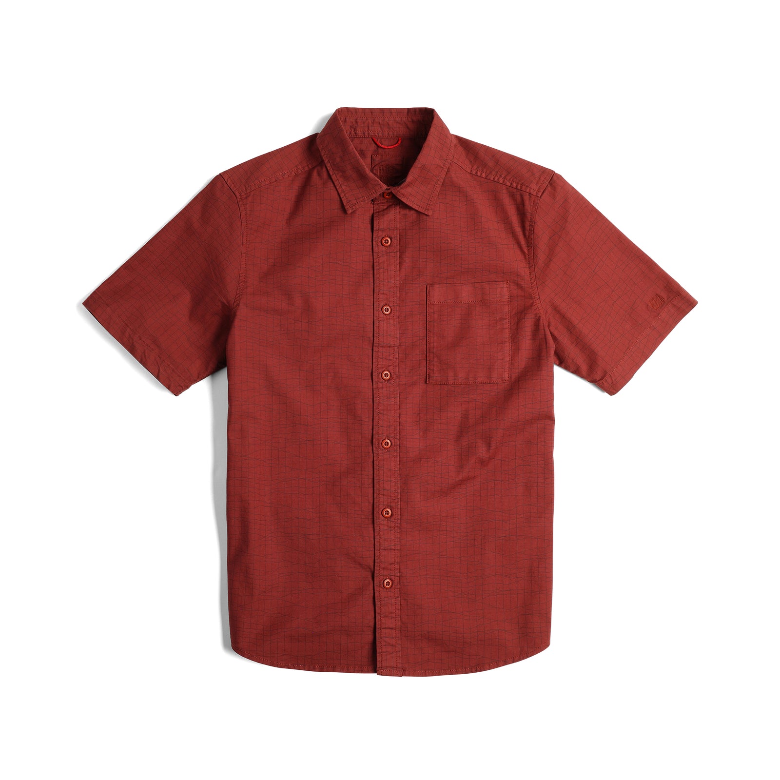 Front View of Topo Designs Dirt Desert Shirt Ss - Men's in "Fire Brick Terrain"