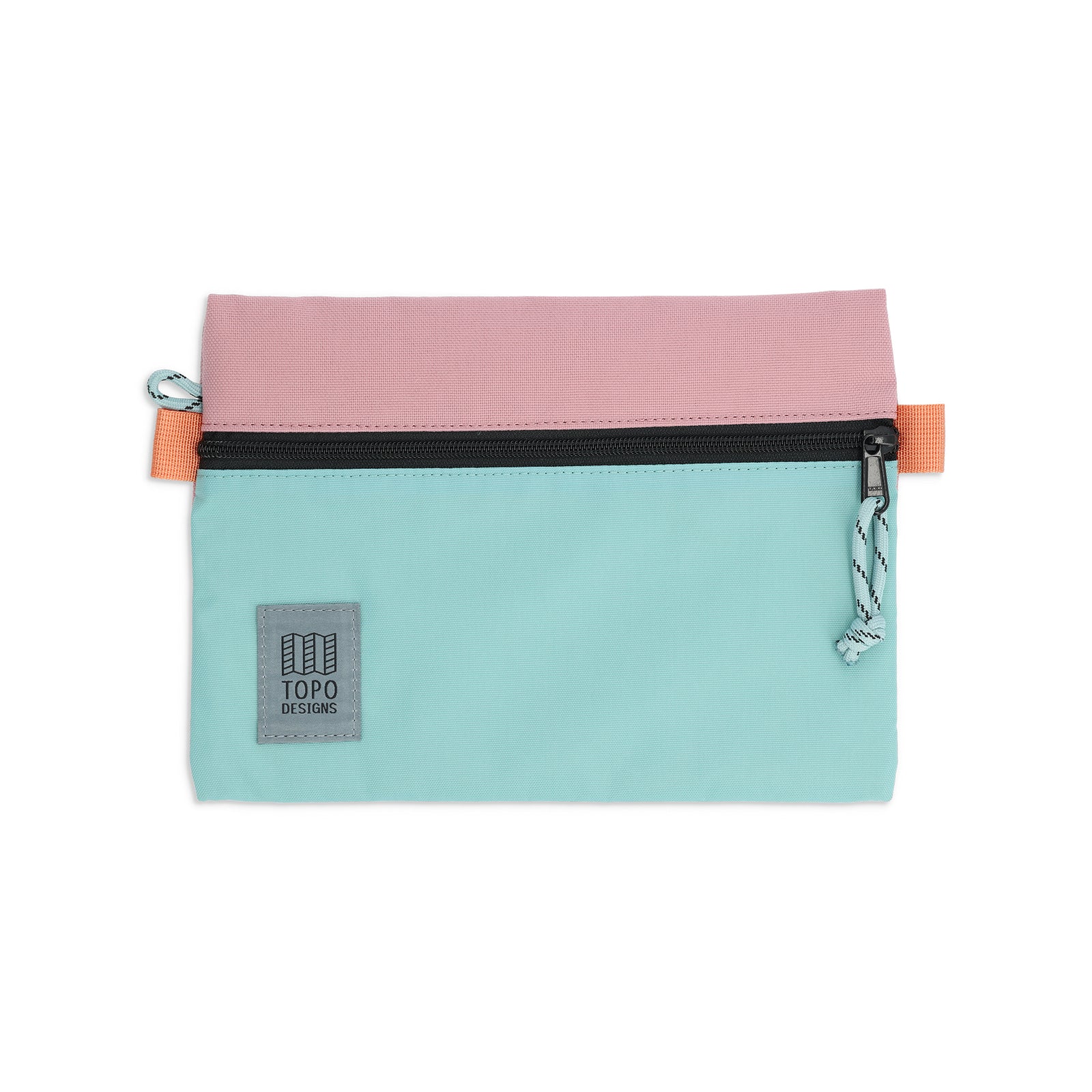 Front View of Topo Designs Accessory Bags in size "Medium" "Rose / Geode Green"