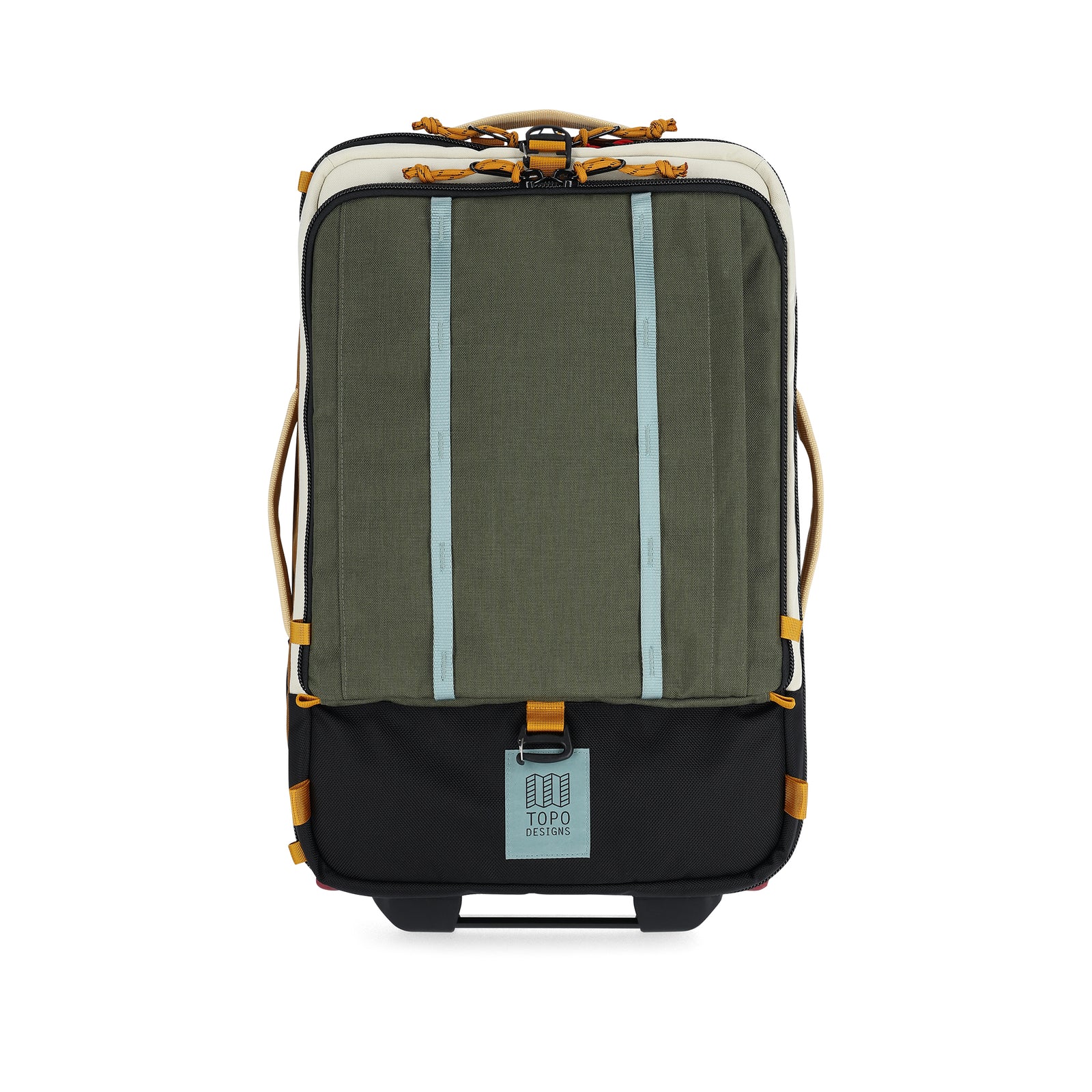 Front View of Topo Designs Global Travel Bag Roller  in "Bone White / Olive"
