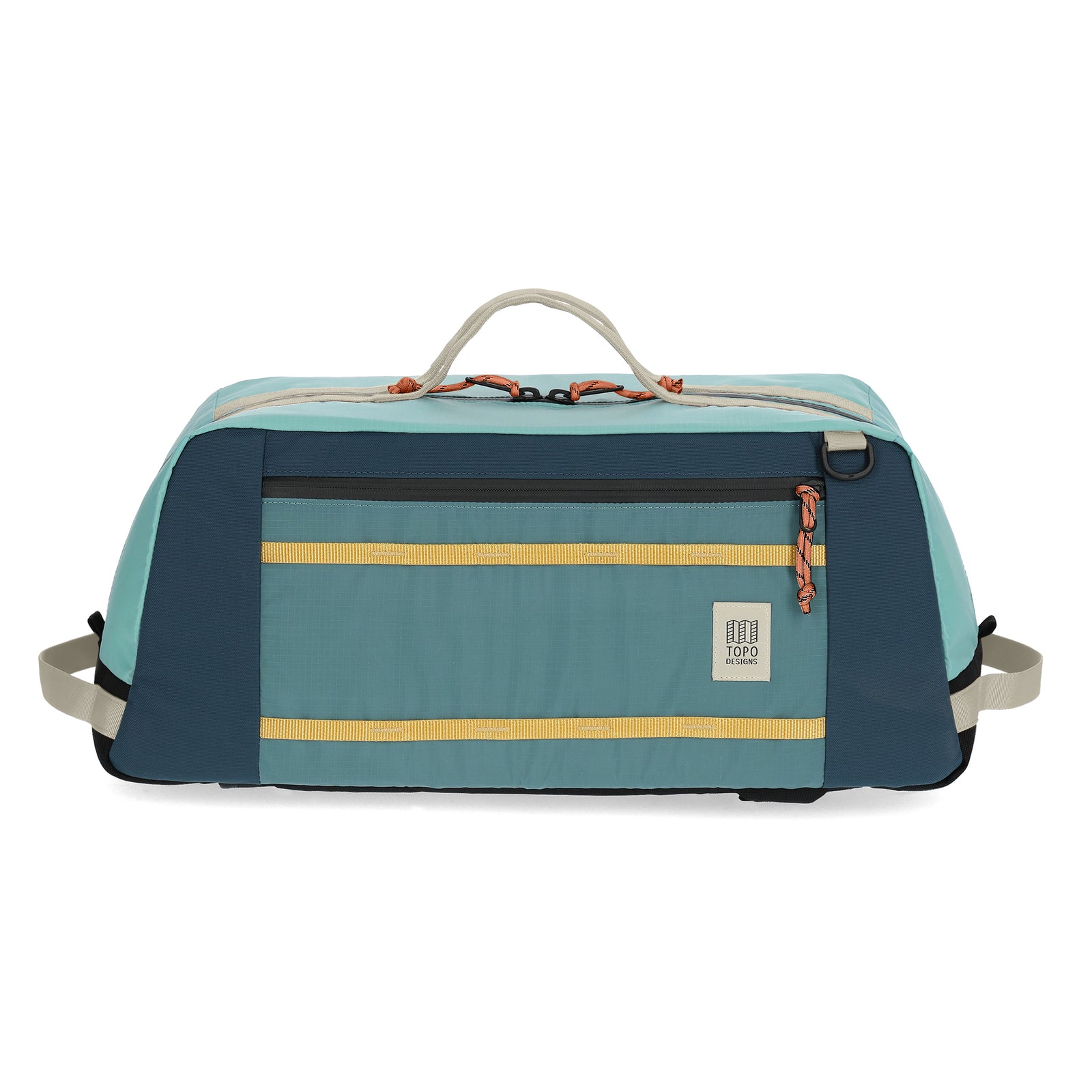 Front View of Topo Designs Mountain Duffel in "Geode Green / Sea Pine"