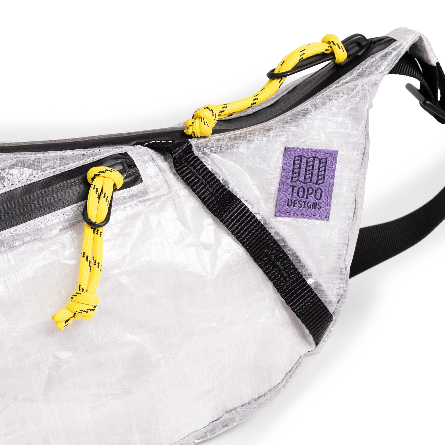 Front zipper detail image of Dyneema® Moonlight Crossbody in "White"