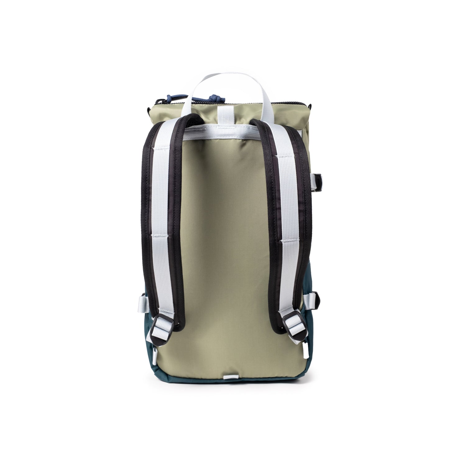 Back View of Topo Designs Rover Pack Mini in "Oil Green / Dark Pine"