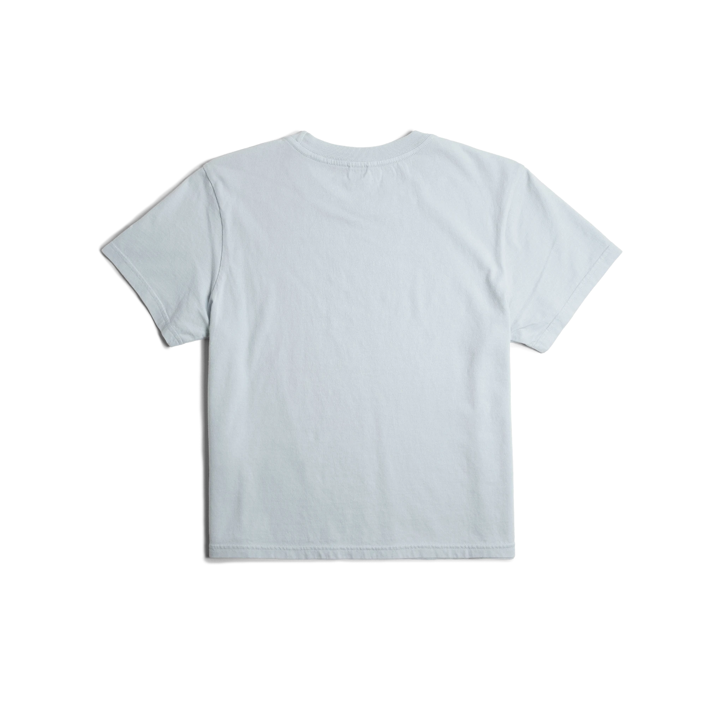 Back flat lay image on white background of Topo Designs Dirt Tee - Women's in "Breeze Blue"