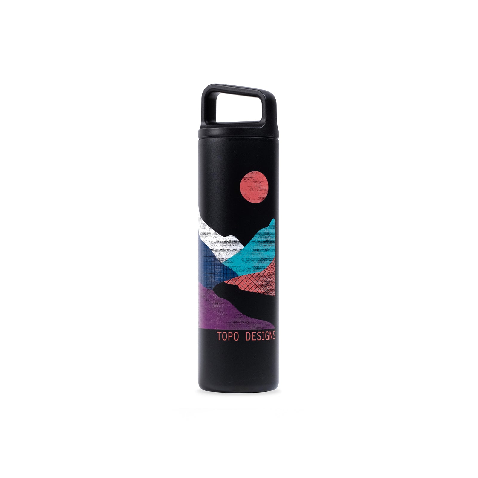 Topo Designs x Miir 20 oz Water Bottle with custom "Black / Grape Retro Lake" graphics.