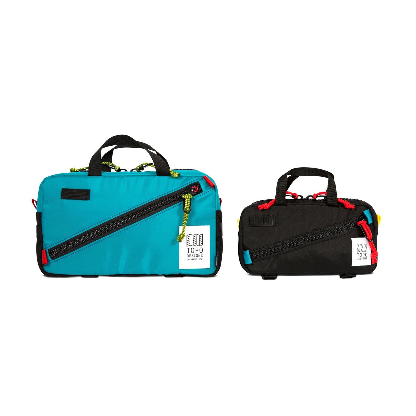 General comparison shot showing size of Topo Designs Quick Pack next to Topo Designs Mini Quick Pack.