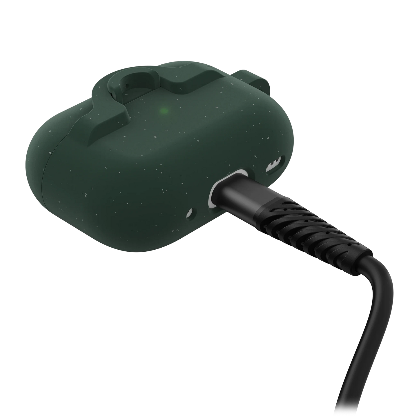 OtterBox x Topo Designs Airpods case in "Verdant Summit" for gen 1 and gen 2 plugged in to charger
