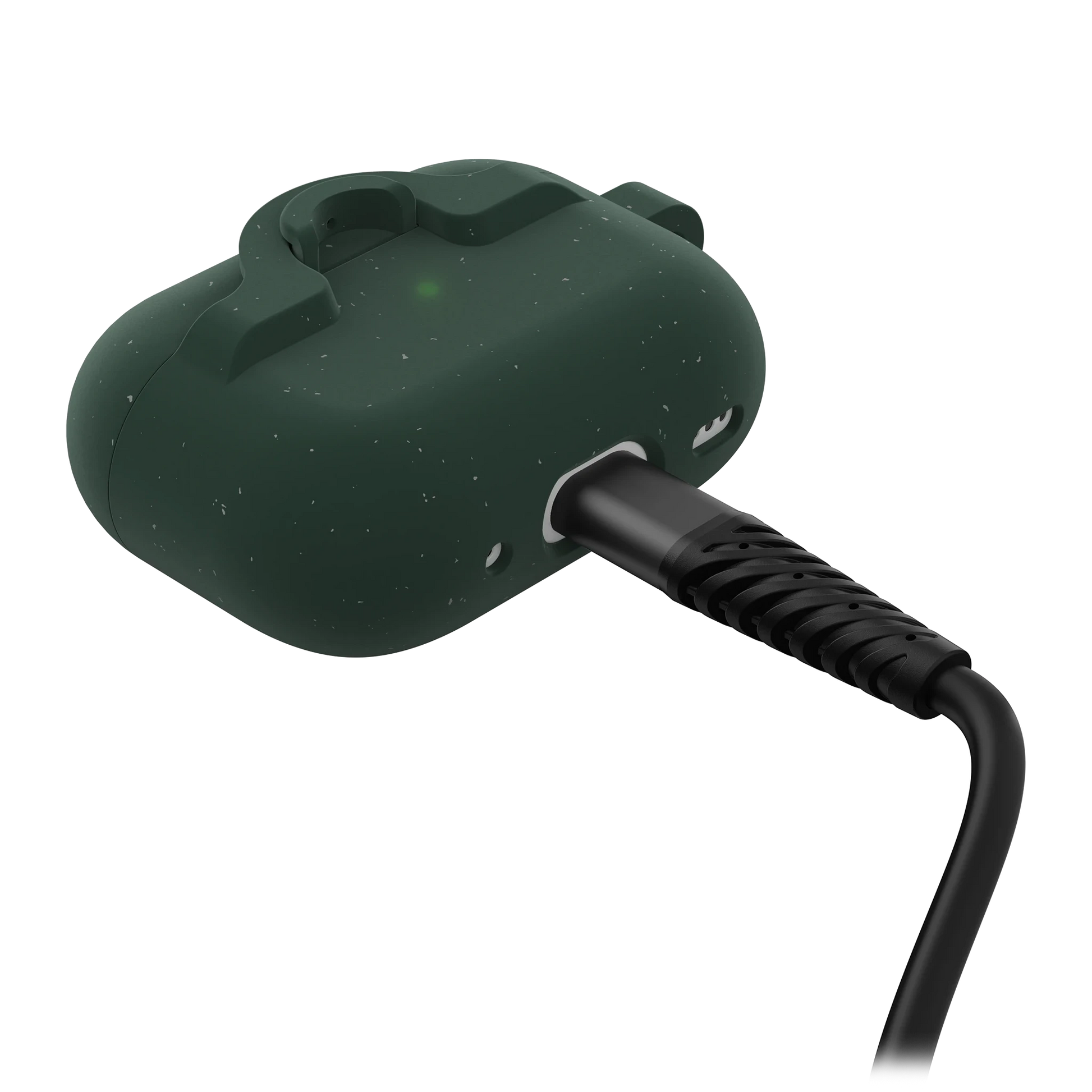 OtterBox x Topo Designs Airpods case in "Verdant Summit" for gen 1 and gen 2 plugged in to charger