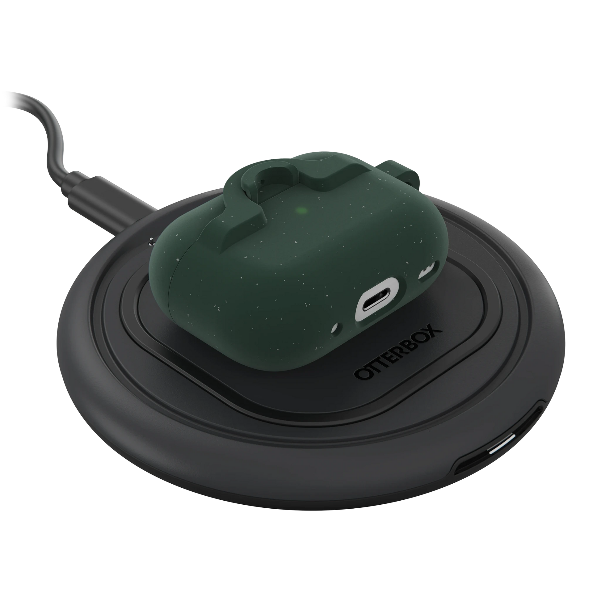OtterBox x Topo Designs Airpods case in "Verdant Summit" for gen 1 and gen 2 on charging pad