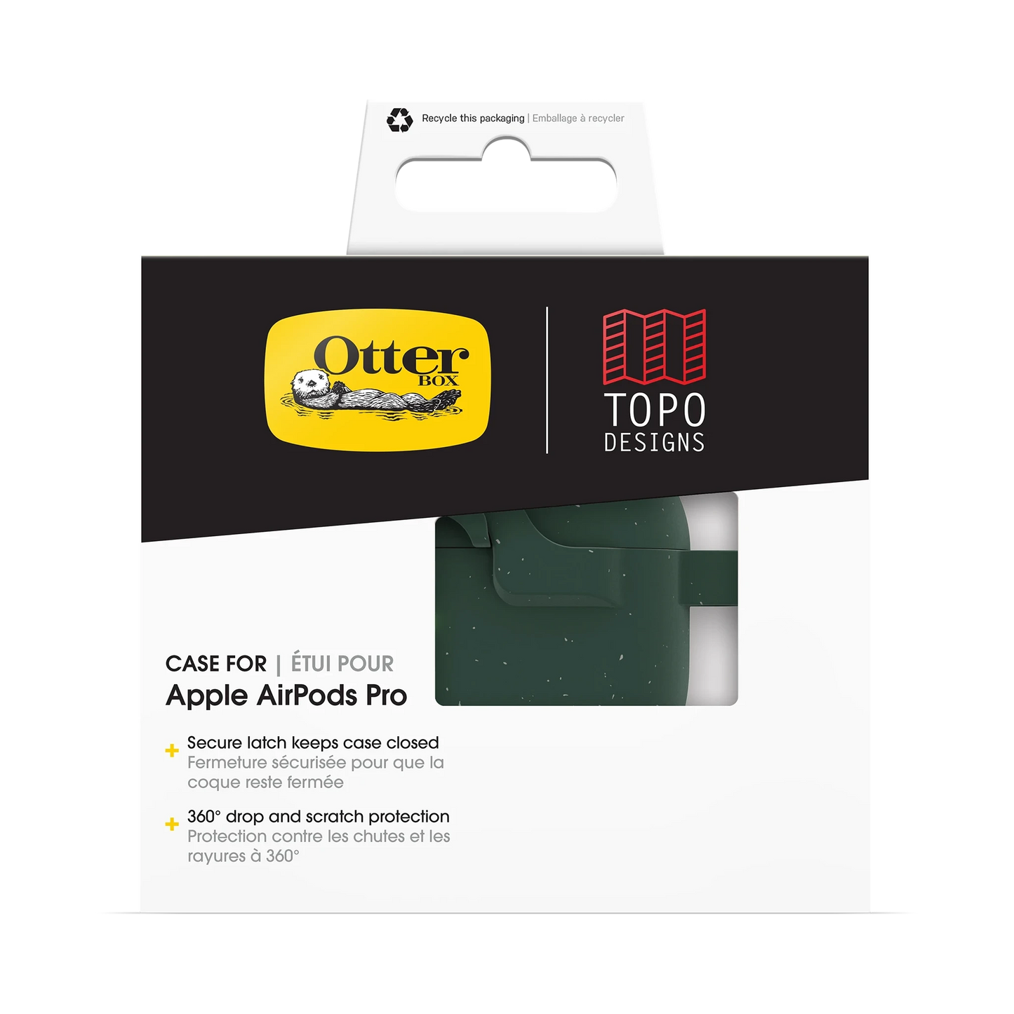 OtterBox x Topo Designs Airpods case in "Verdant Summit" for gen 1 and gen 2 in packaging