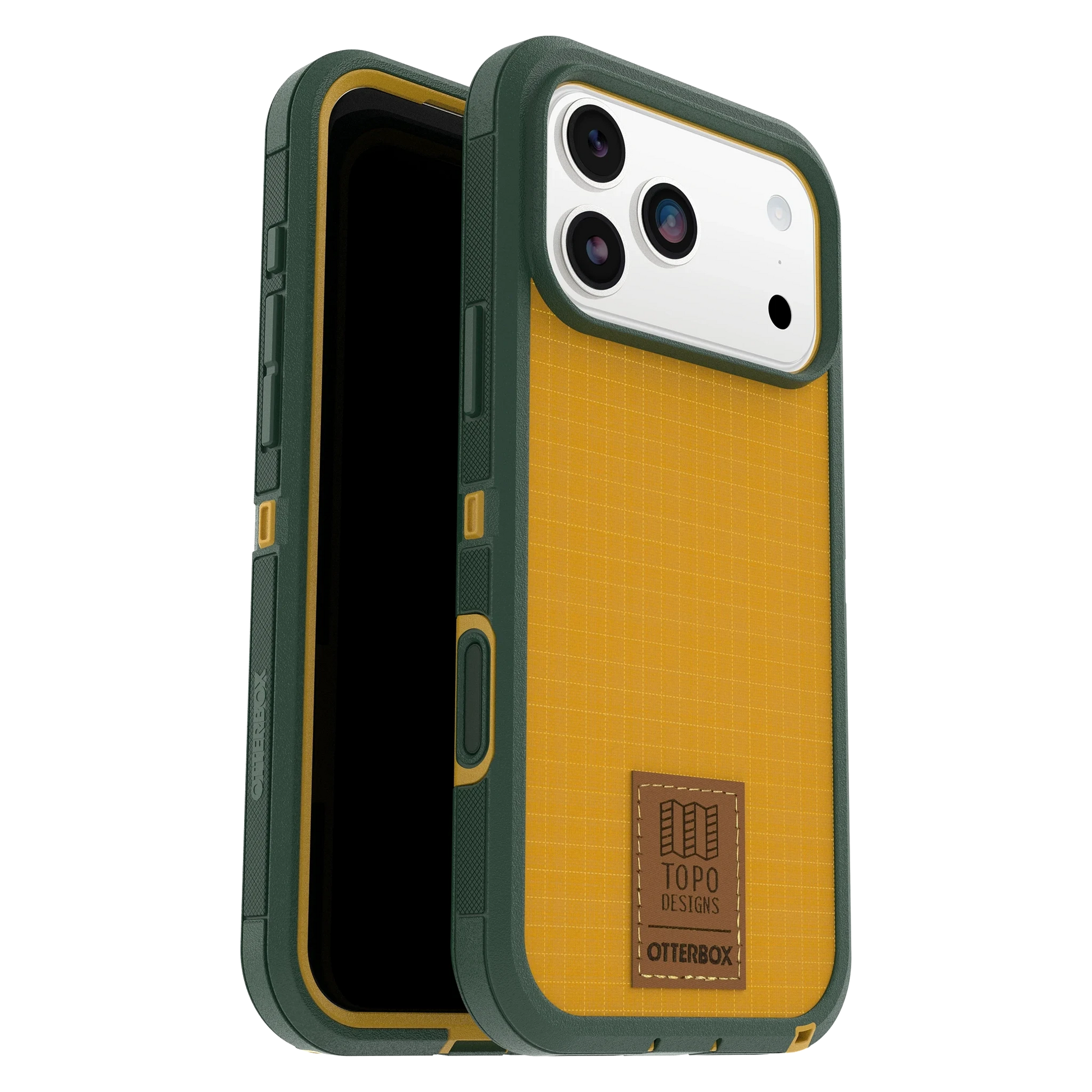 Front and back view of OtterBox x Topo Designs Defender Series Pro XT for MagSafe in "iPhone 17 Pro Max Case" size.