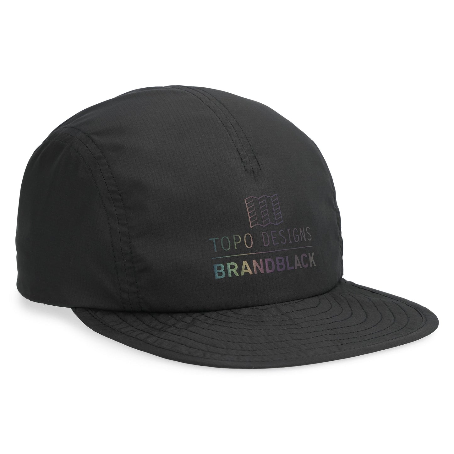 Front shot of Topo Designs x Brand Black Global Pack Cap in "Black"