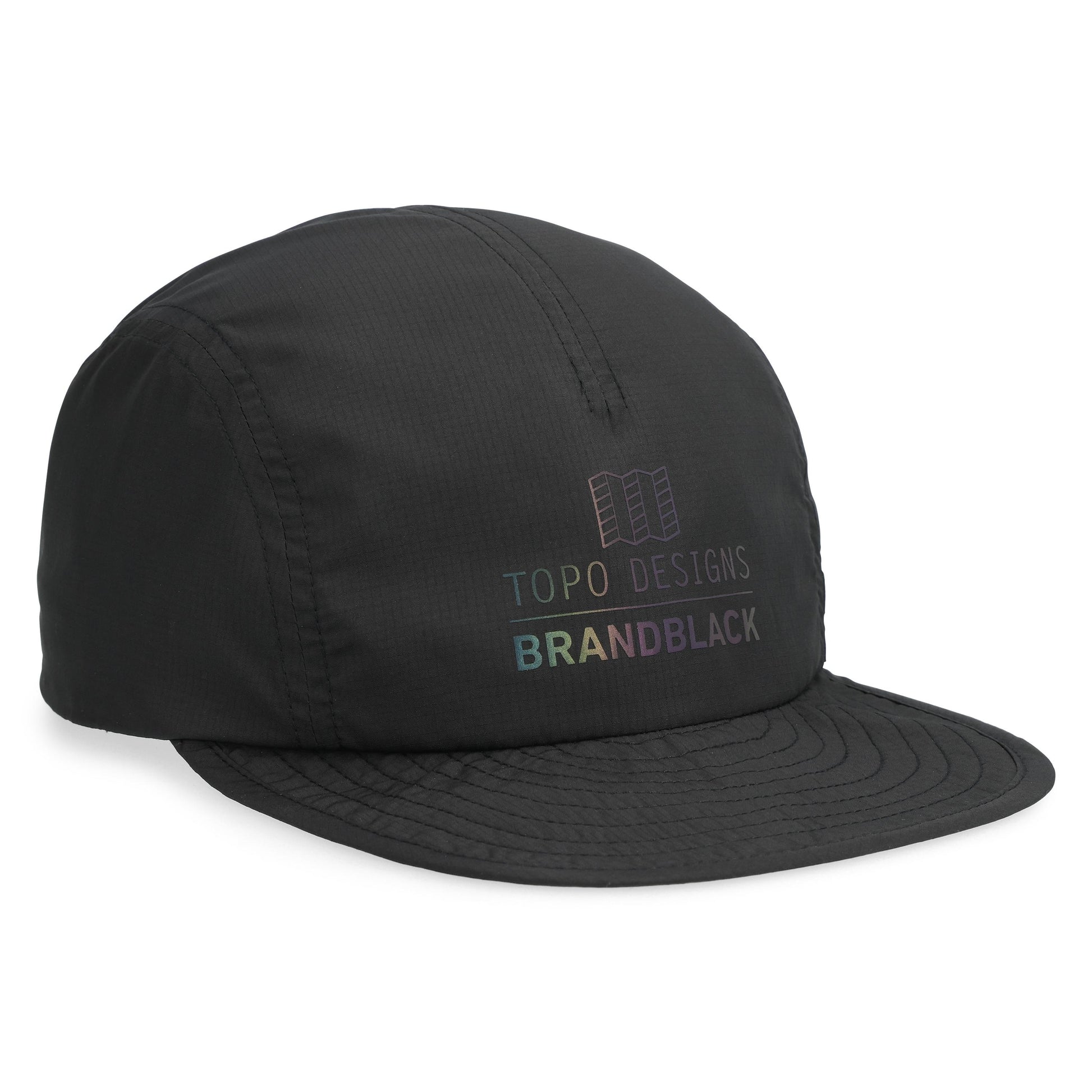 Front shot of Topo Designs x Brand Black Global Pack Cap in "Black"