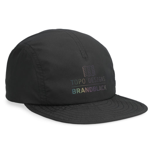Front shot of Topo Designs x Brand Black Global Pack Cap in "Black"