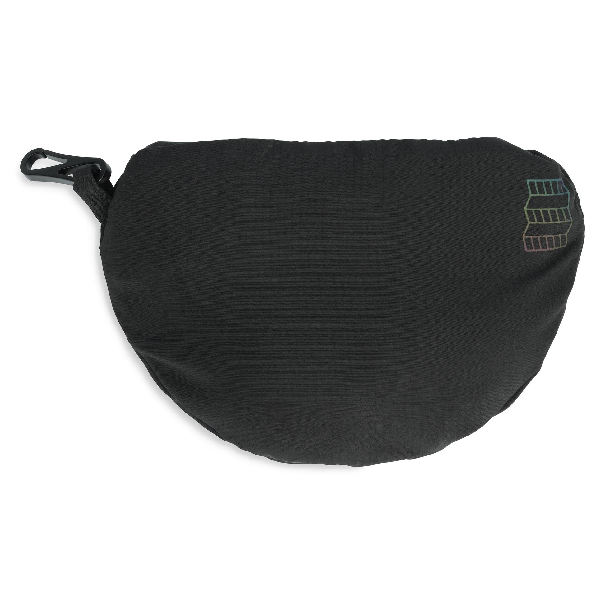 Front shot of Topo Designs x Brand Black Global Pack Cap in "Black" packed in bag