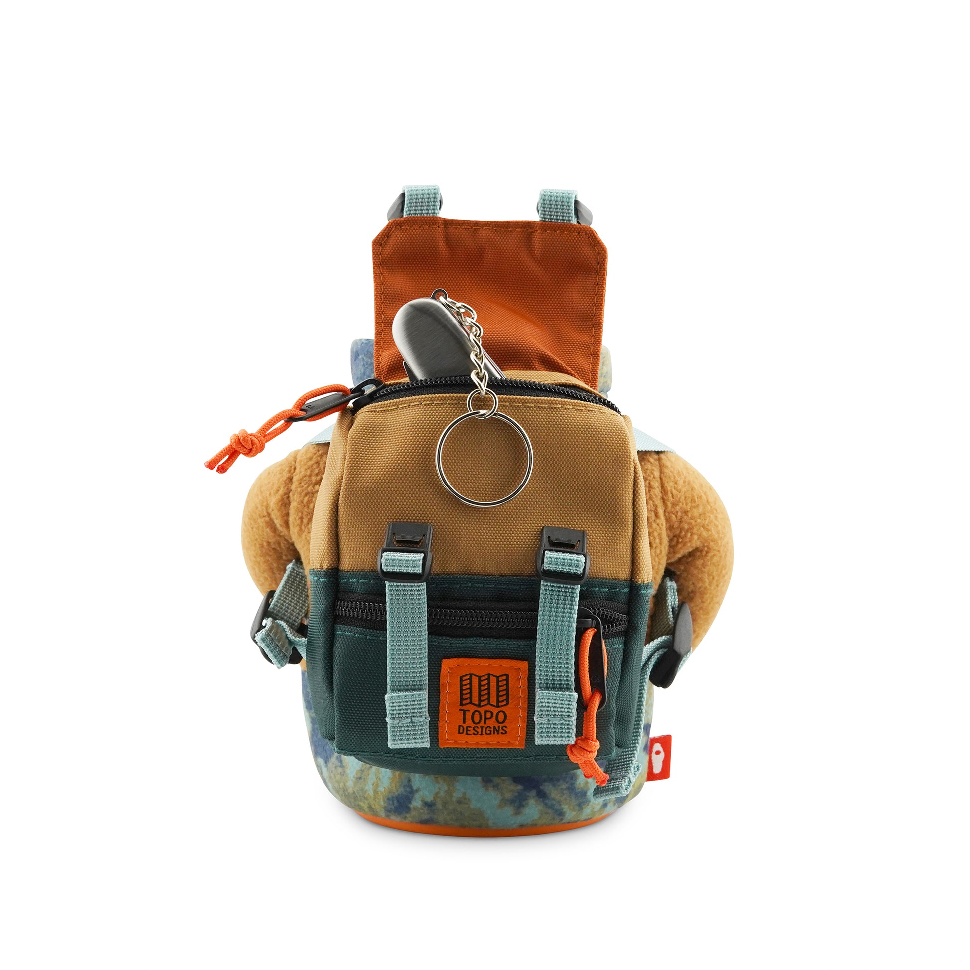 Puffin x Topo Designs Adventure Fleece koozie in "Tan / Multi" style