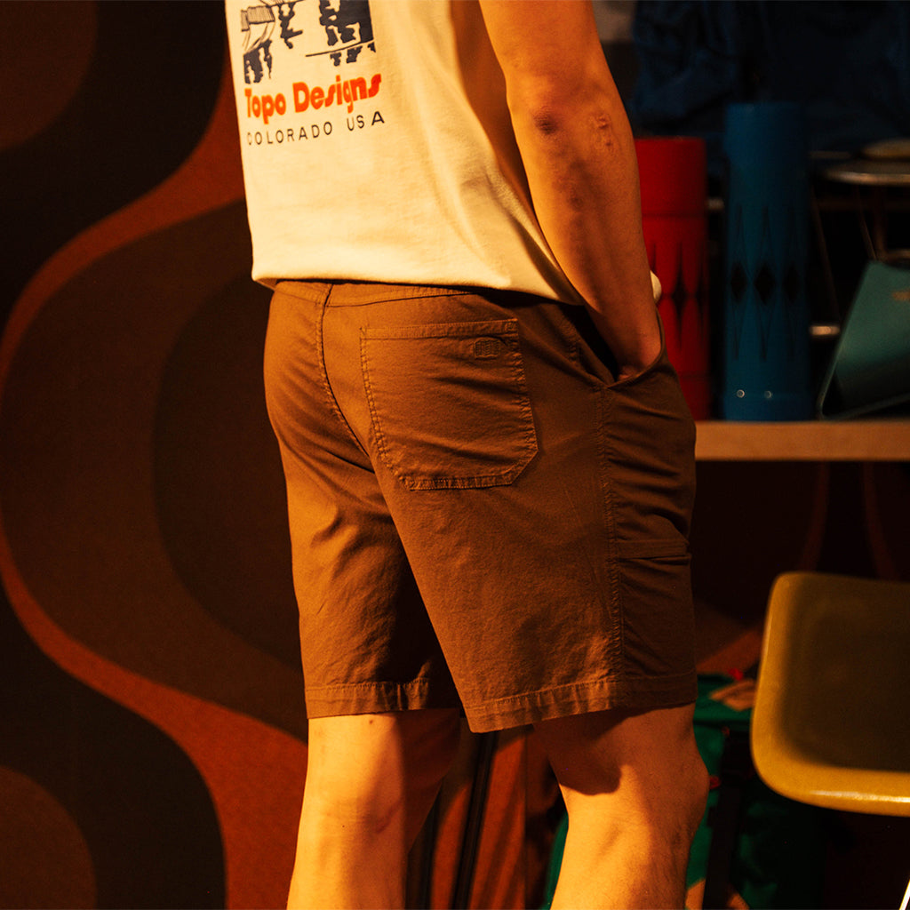 General back view of Topo Designs Desert Shorts - Men's in "Desert Palm" [Model is 5'11", wearing size medium]