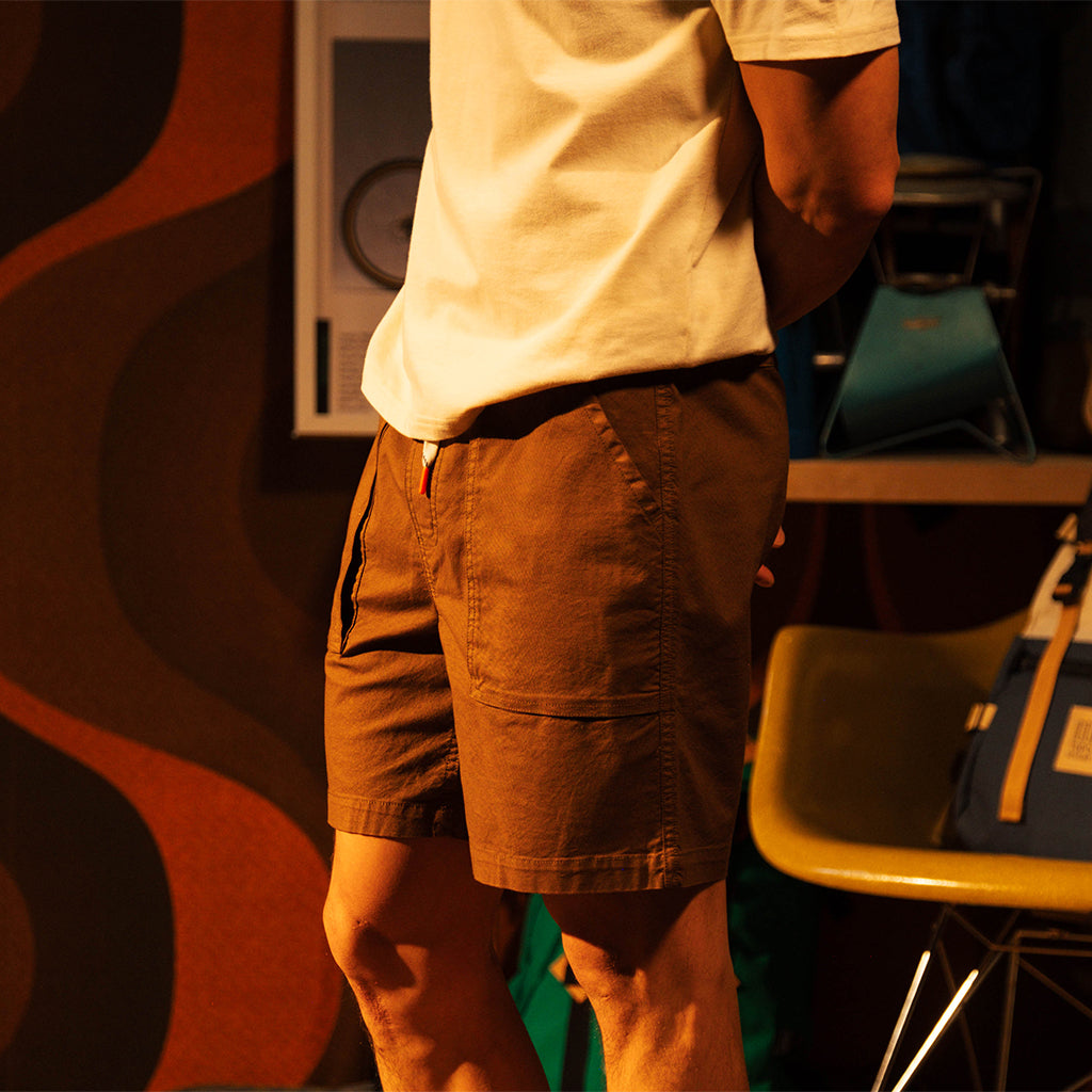 General front view of Topo Designs Desert Shorts - Men's in "Desert Palm" [Model is 5'11", wearing size medium]