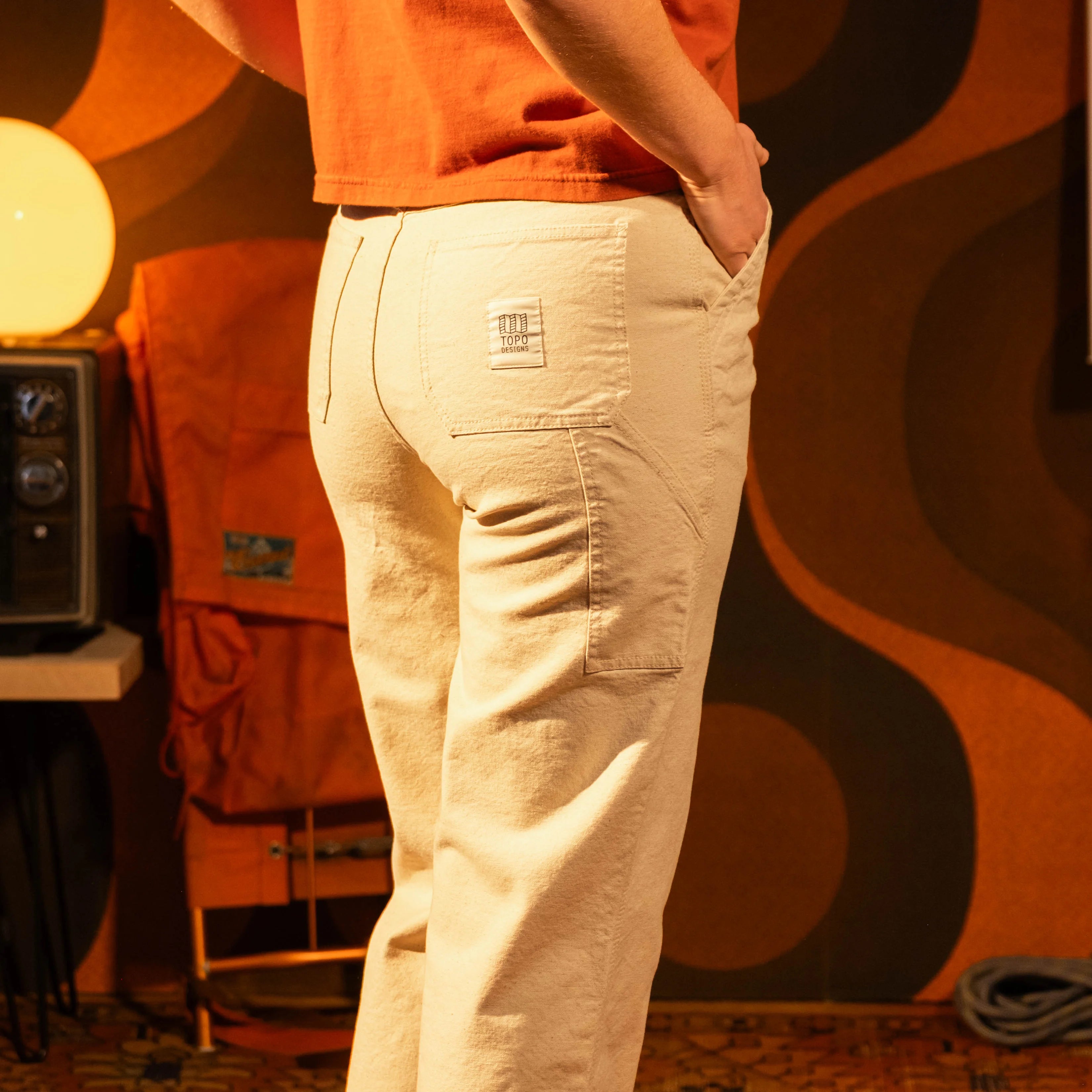 General model shot of Topo Designs Utility Pants Undyed - Women's in "Undyed" [Model is 5'10", wearing size 28]