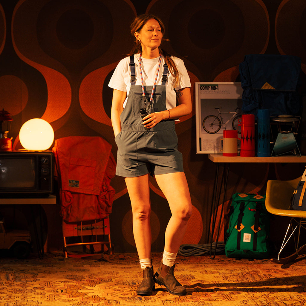 General detail lookbook on model shot of Roads Romper - Women's in "Evergreen"