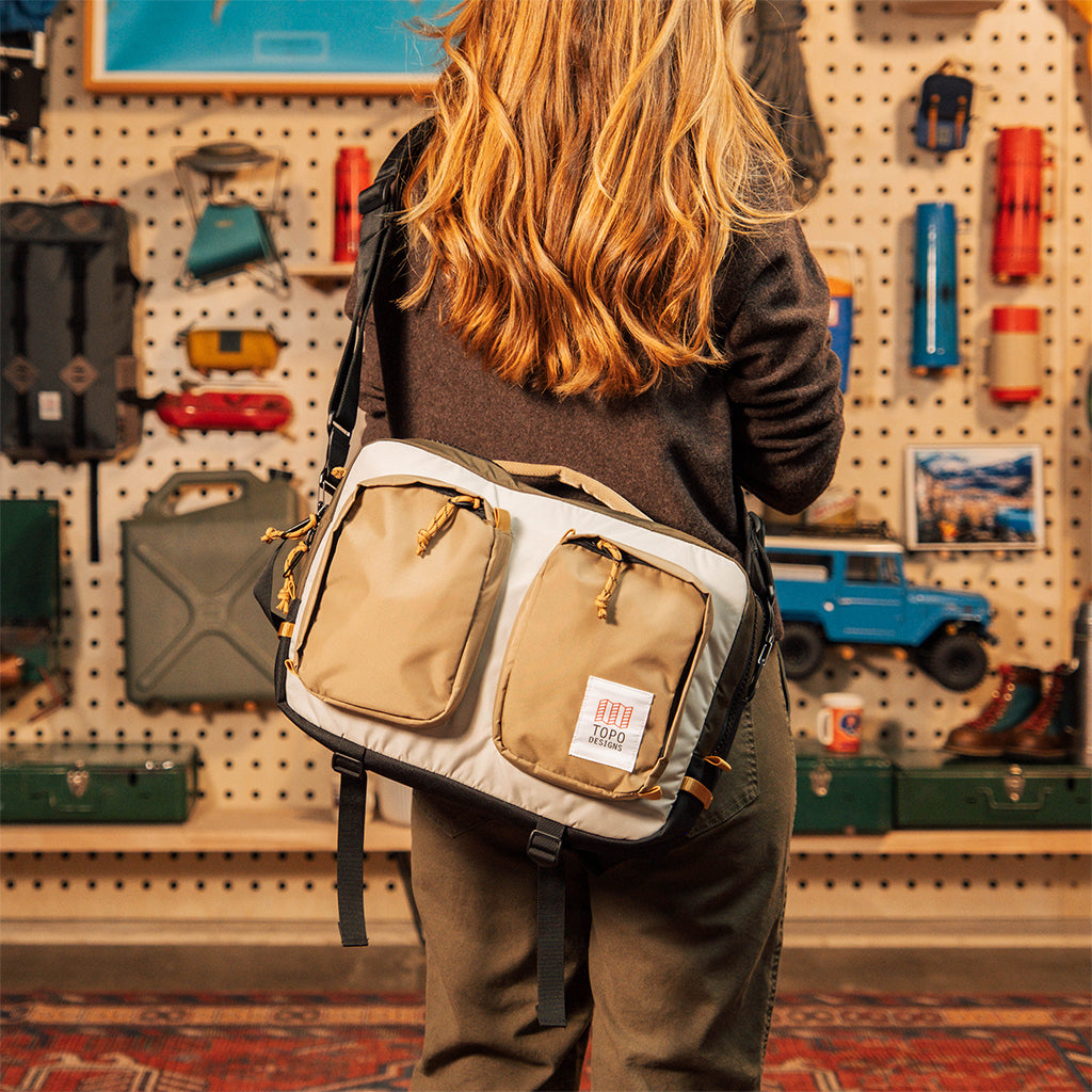 General shot of Global Briefcase being carried crossbody