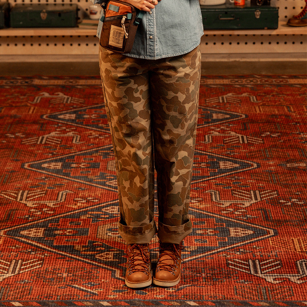 Woman wearing "Duck Camo" Utility Pants