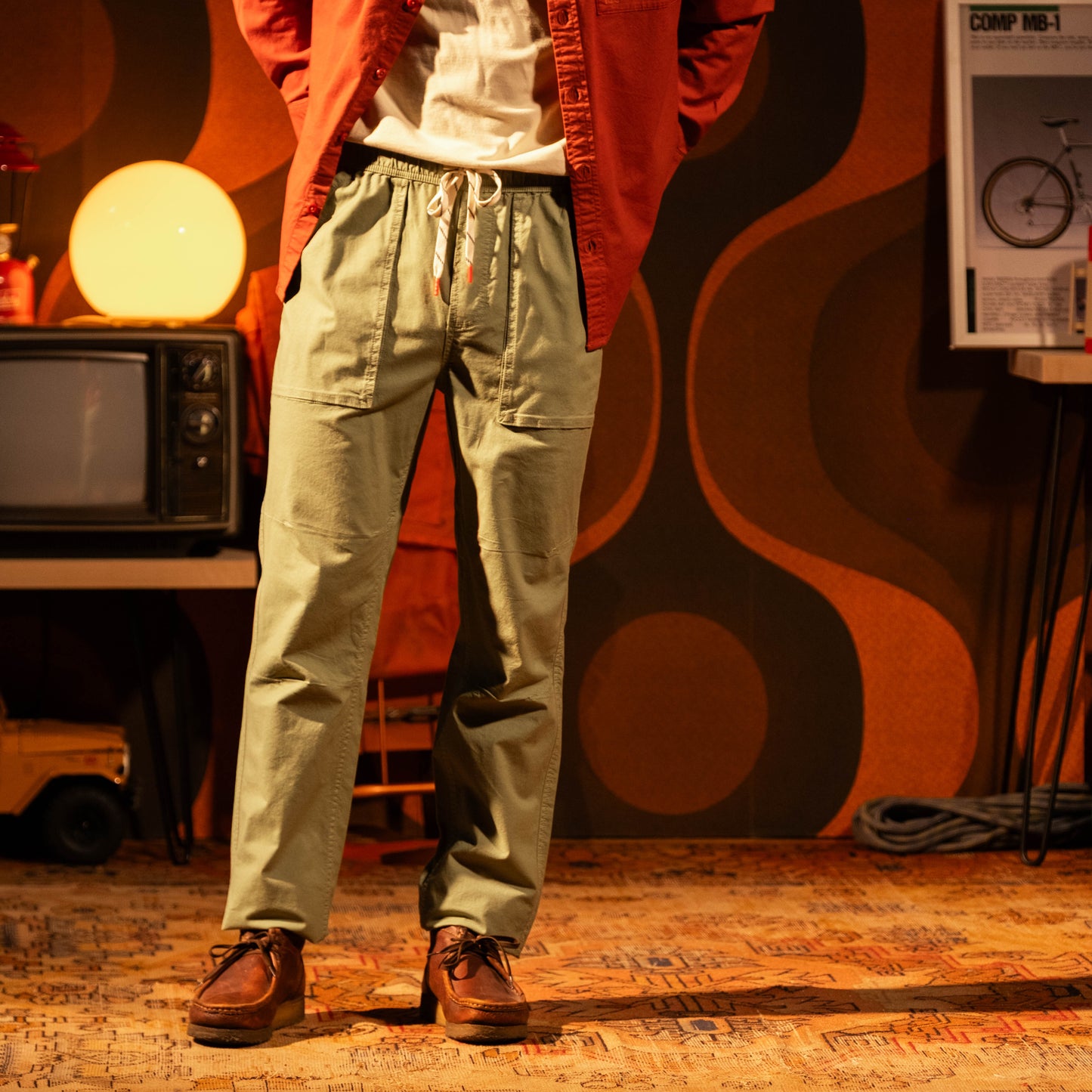 General mode photo of Topo Designs Desert Pants - Men's in "Oil Green"