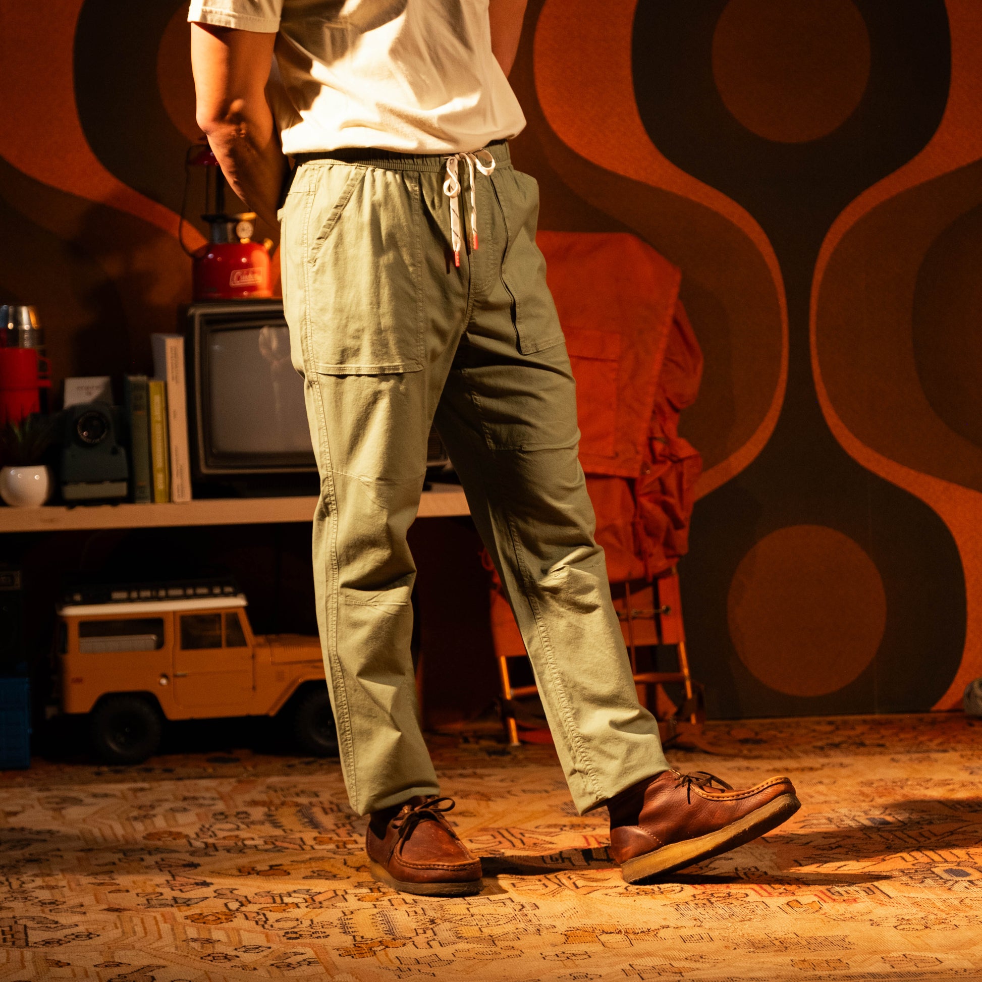 General mode photo of Topo Designs Desert Pants - Men's in "Oil Green"