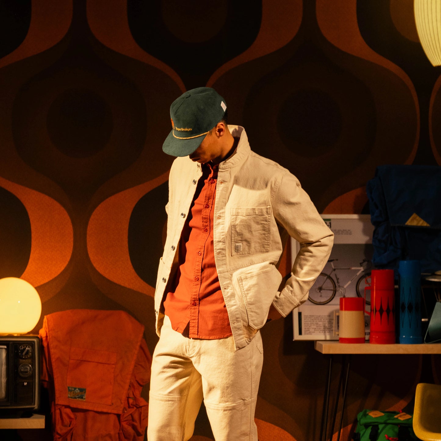 Model shot of Topo Designs Utility Pants Undyed - Men's in "Undyed"