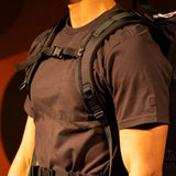 General on model image of Topo Designs Dirt Pocket Tee - Men's in "Black" [Model is 5'11", wearing size medium]