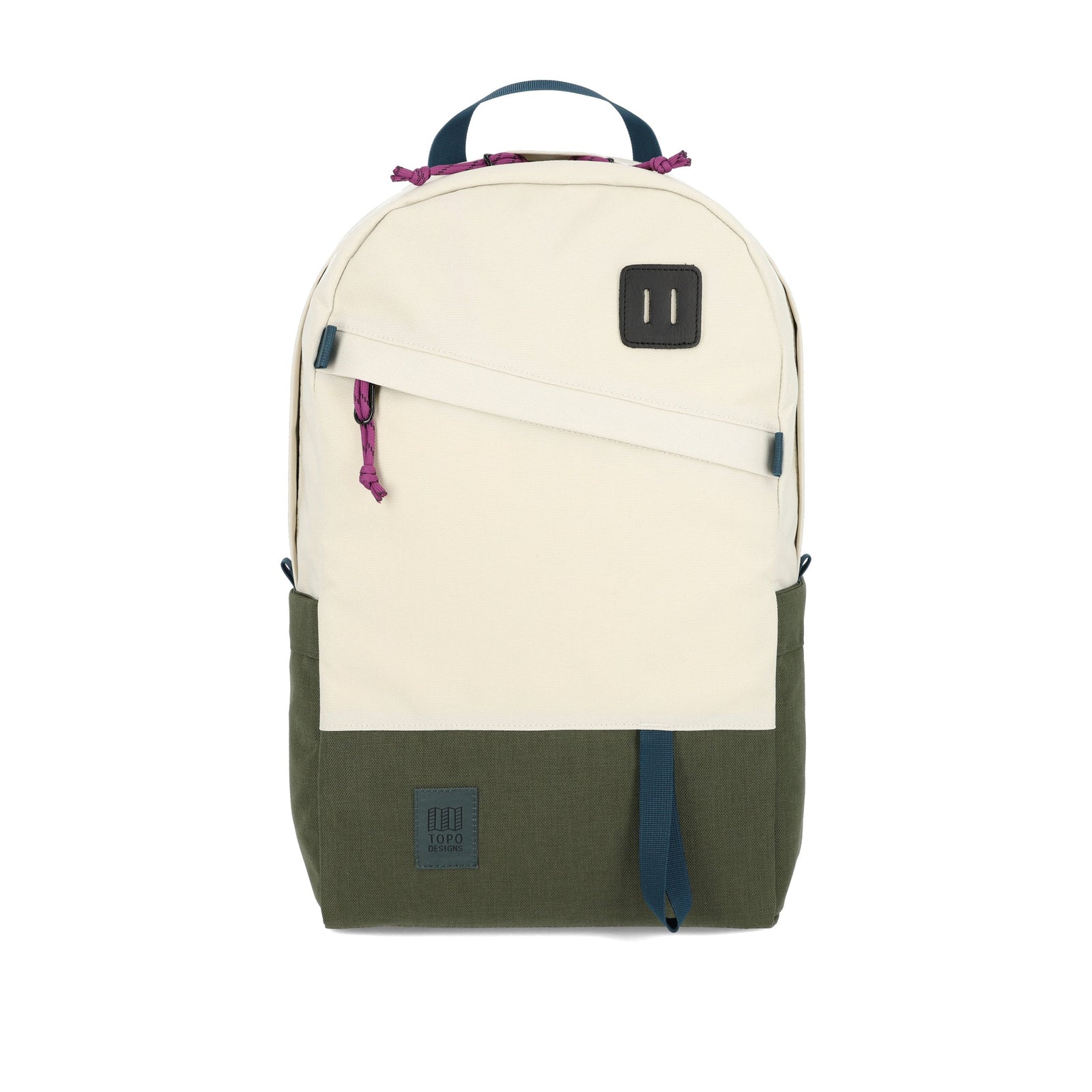 Topo Designs Daypack Classic 100% recycled nylon laptop backpack for work or school in "Bone White / Olive" green