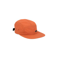 Topo Designs Nylon Camp 5-panel flat brim Hat in "Brick" orange.