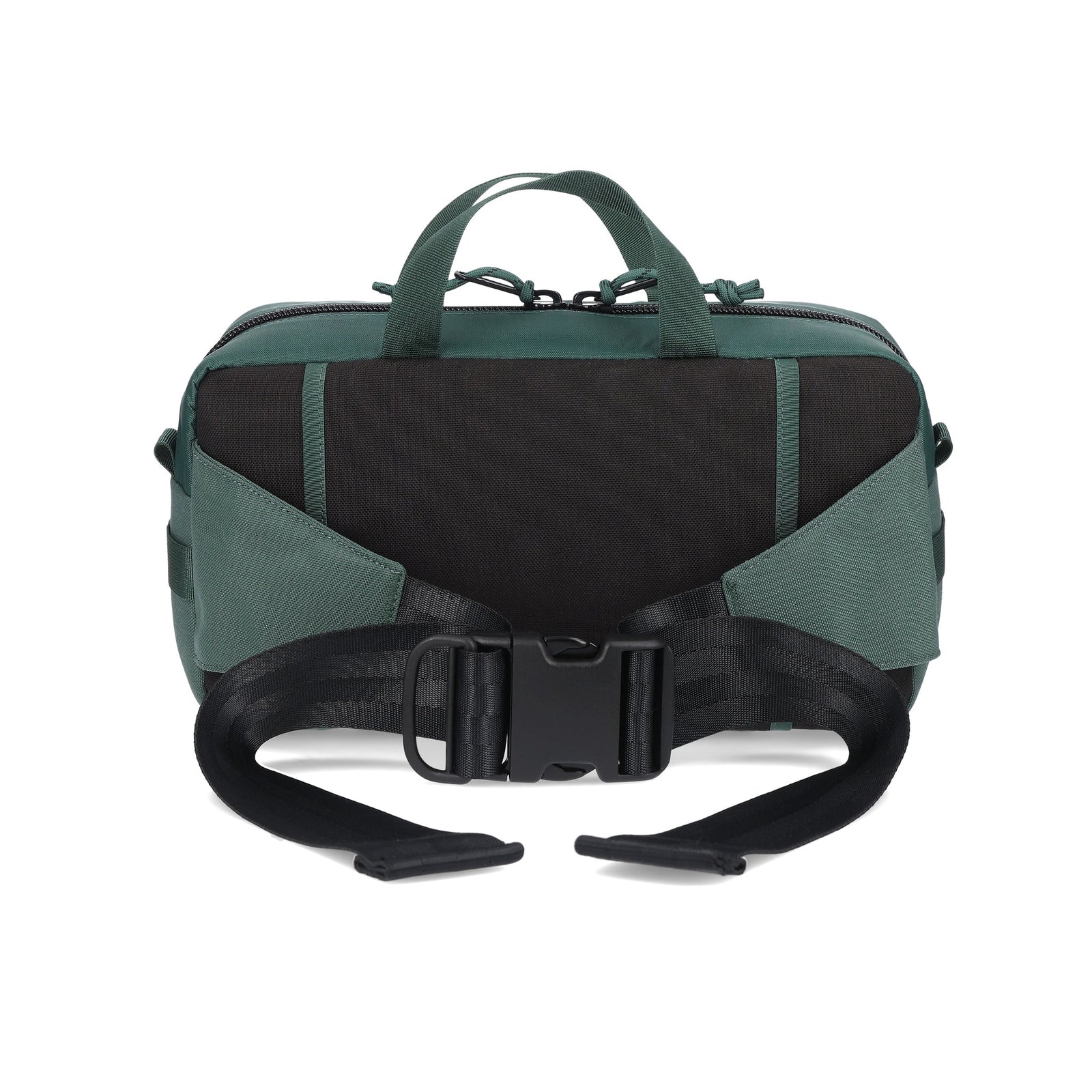 Back of Topo Designs Quick Pack hip fanny pack in "Forest" green recycled nylon.