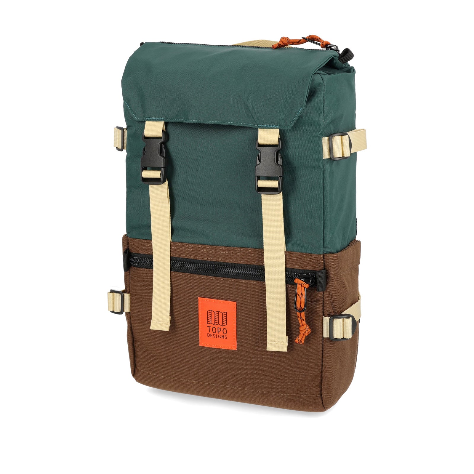 Topo Designs Rover Pack Classic laptop backpack in recycled "Forest / Cocoa" green brown.