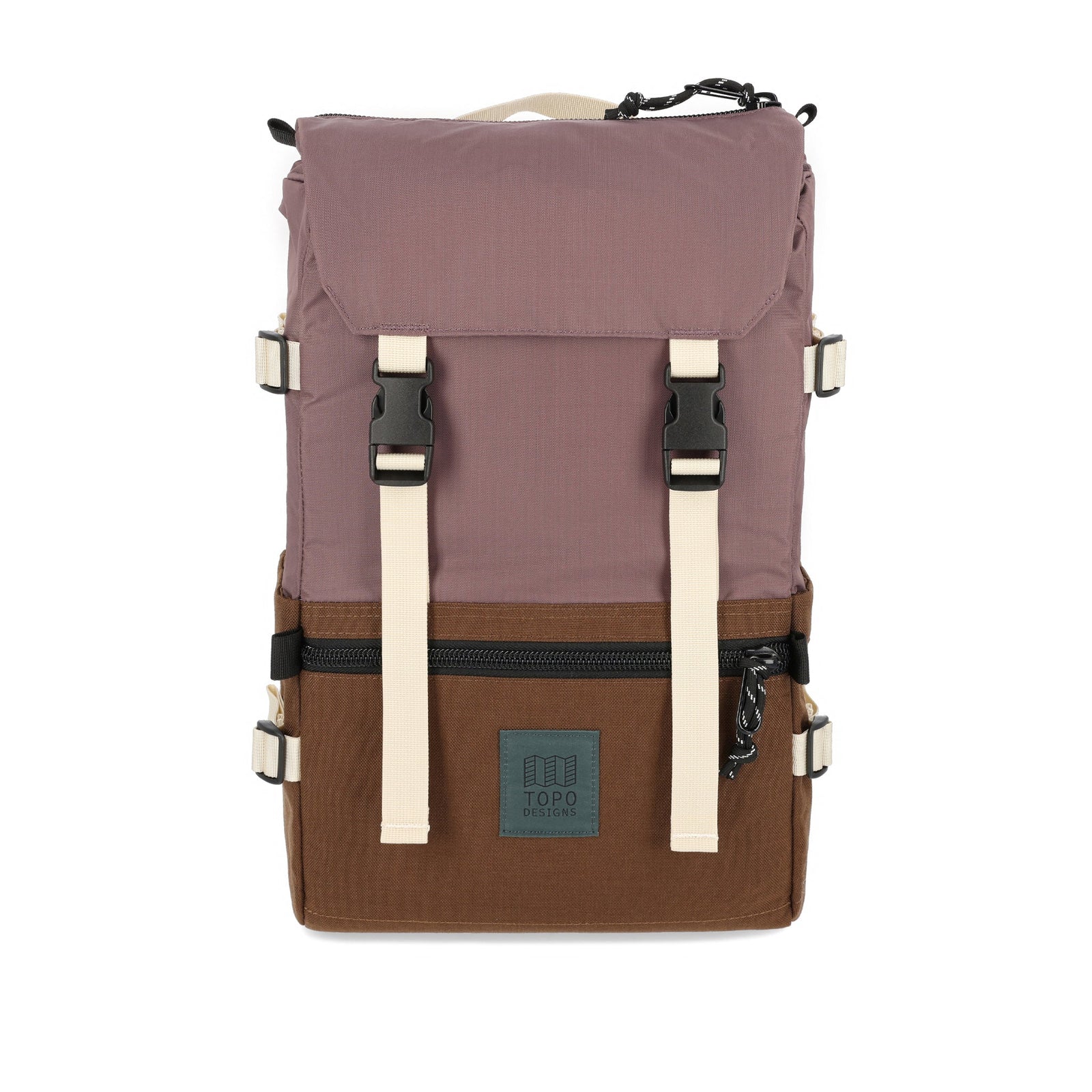 Topo Designs Rover Pack Classic laptop backpack in recycled "Peppercorn / Cocoa" purple brown.