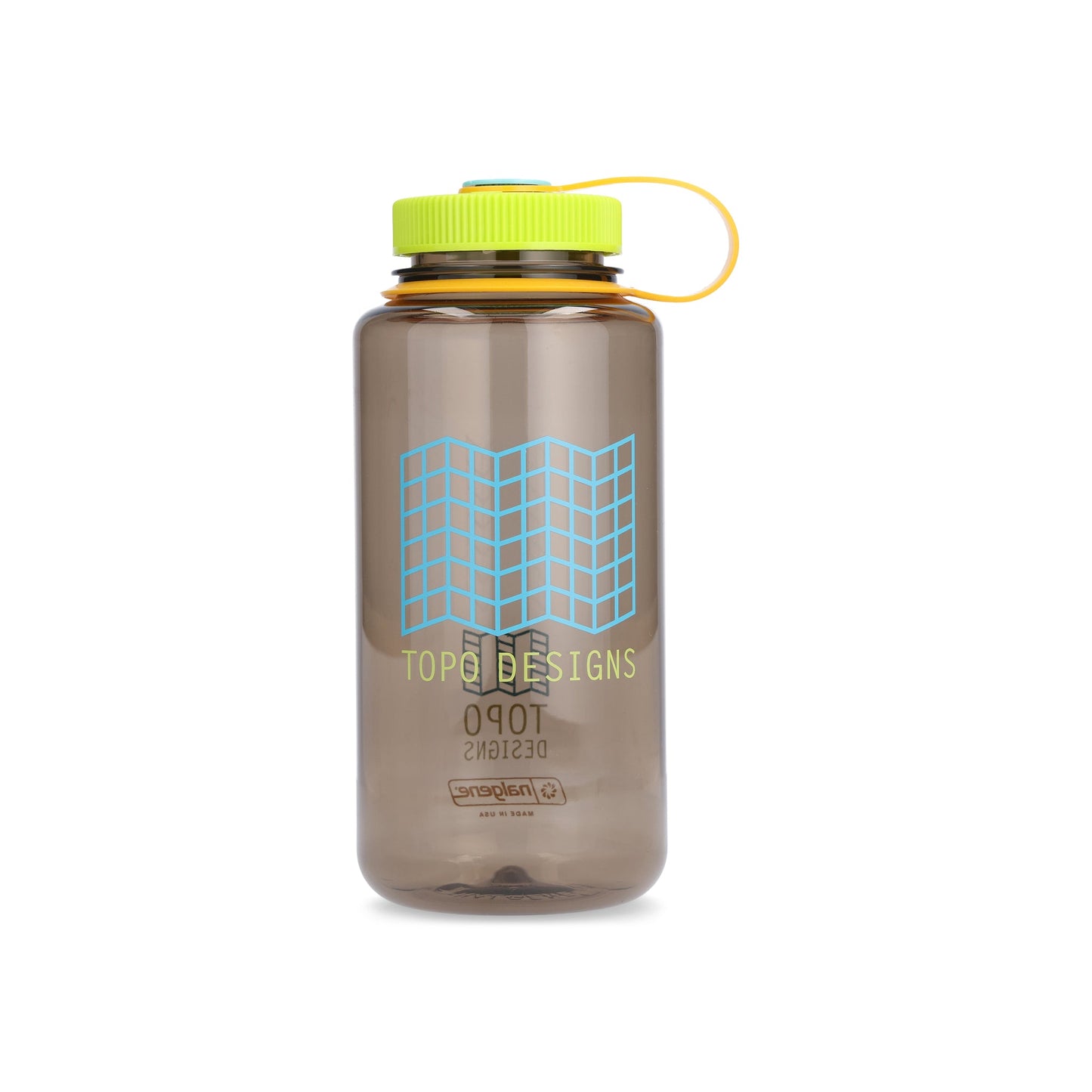 Topo Designs Nalgene 32 oz Wide Mouth Water Bottle with Map Logo in "Grid Map" Woodsman brown