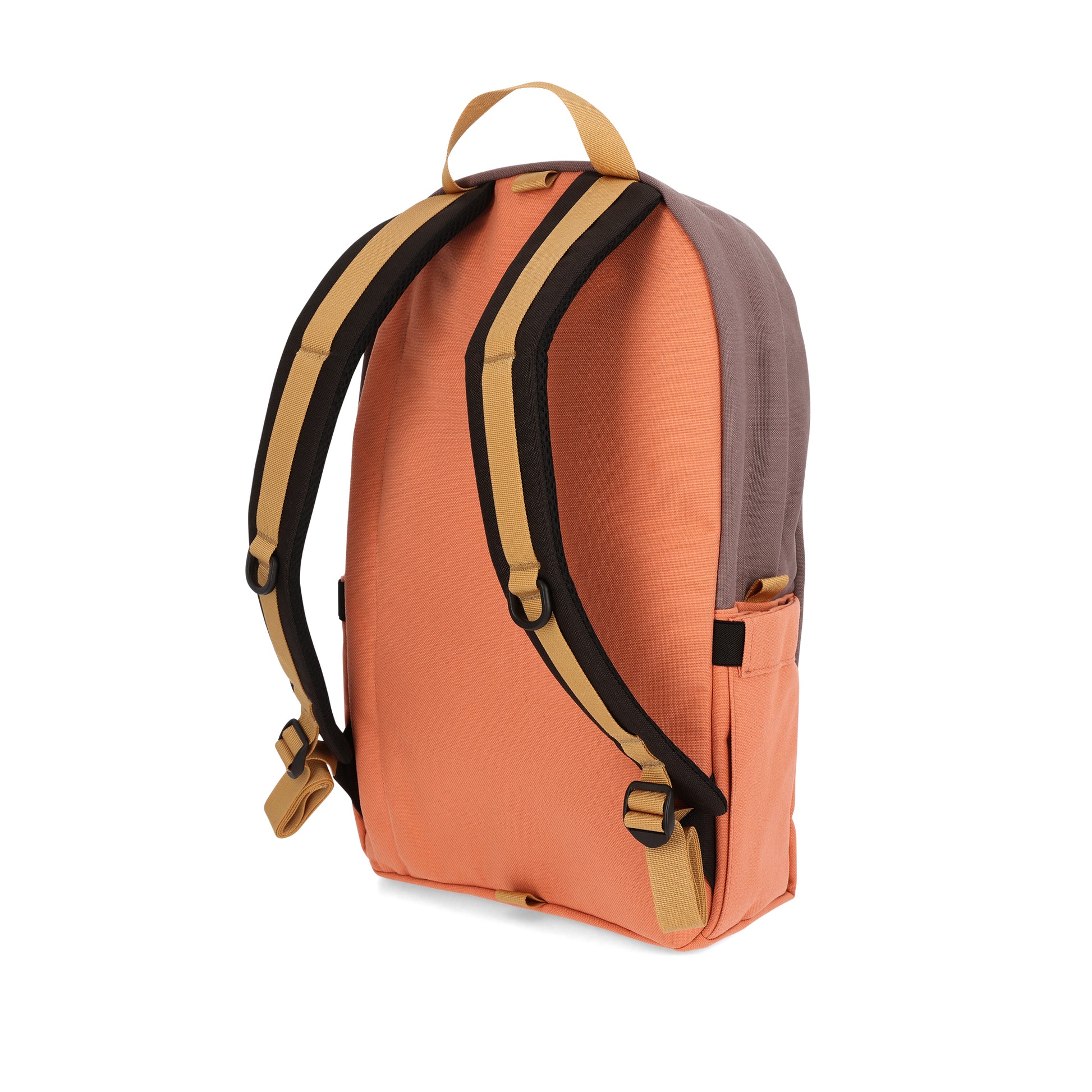 Topo Designs Daypack Classic 100% recycled nylon laptop backpack for work or school in "Coral / Peppercorn"