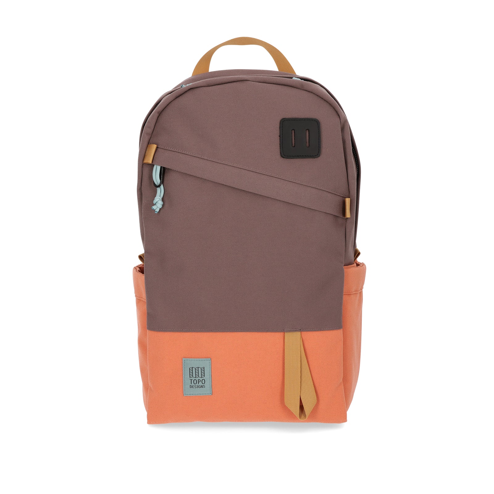 Topo Designs Daypack Classic 100% recycled nylon laptop backpack for work or school in "Coral / Peppercorn"