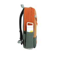 general shot Topo Designs Daypack Classic 100% recycled nylon laptop backpack for work or school in "Khaki / Forest / Clay".