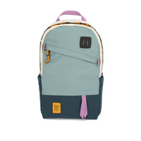 Topo Designs Daypack Classic 100% recycled nylon laptop backpack for work or school in "Sage / Pond Blue".