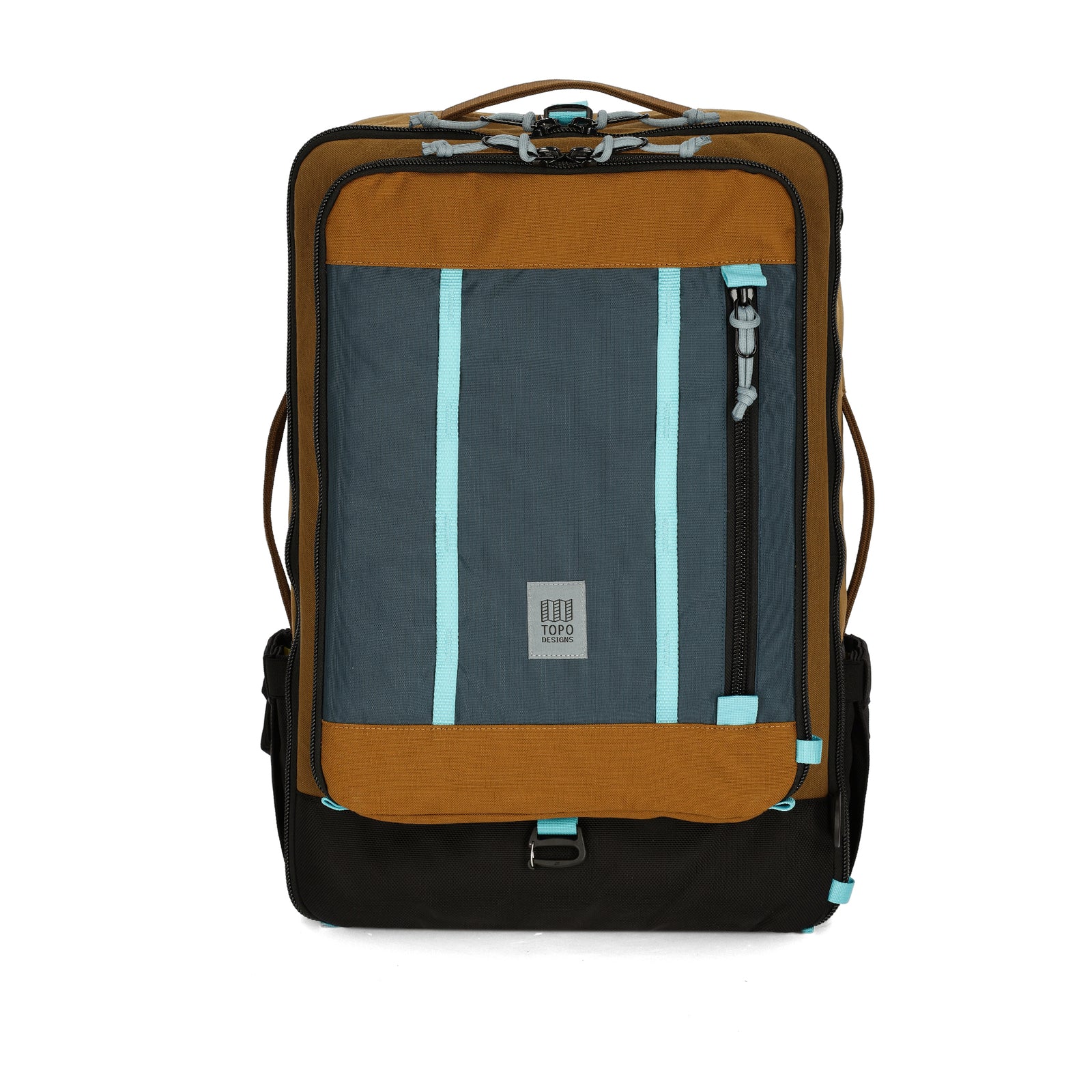 Topo Designs Global Travel Bag 40L Durable Carry On Convertible Laptop Travel Backpack in "Desert Palm / Pond Blue"