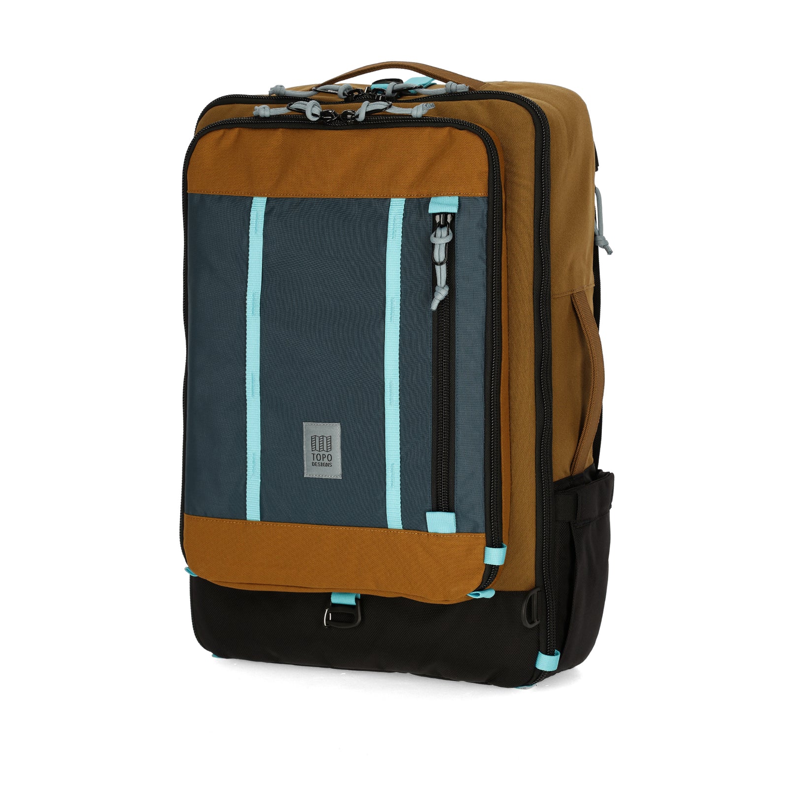 Topo Designs Global Travel Bag 40L Durable Carry On Convertible Laptop Travel Backpack in "Desert Palm / Pond Blue"