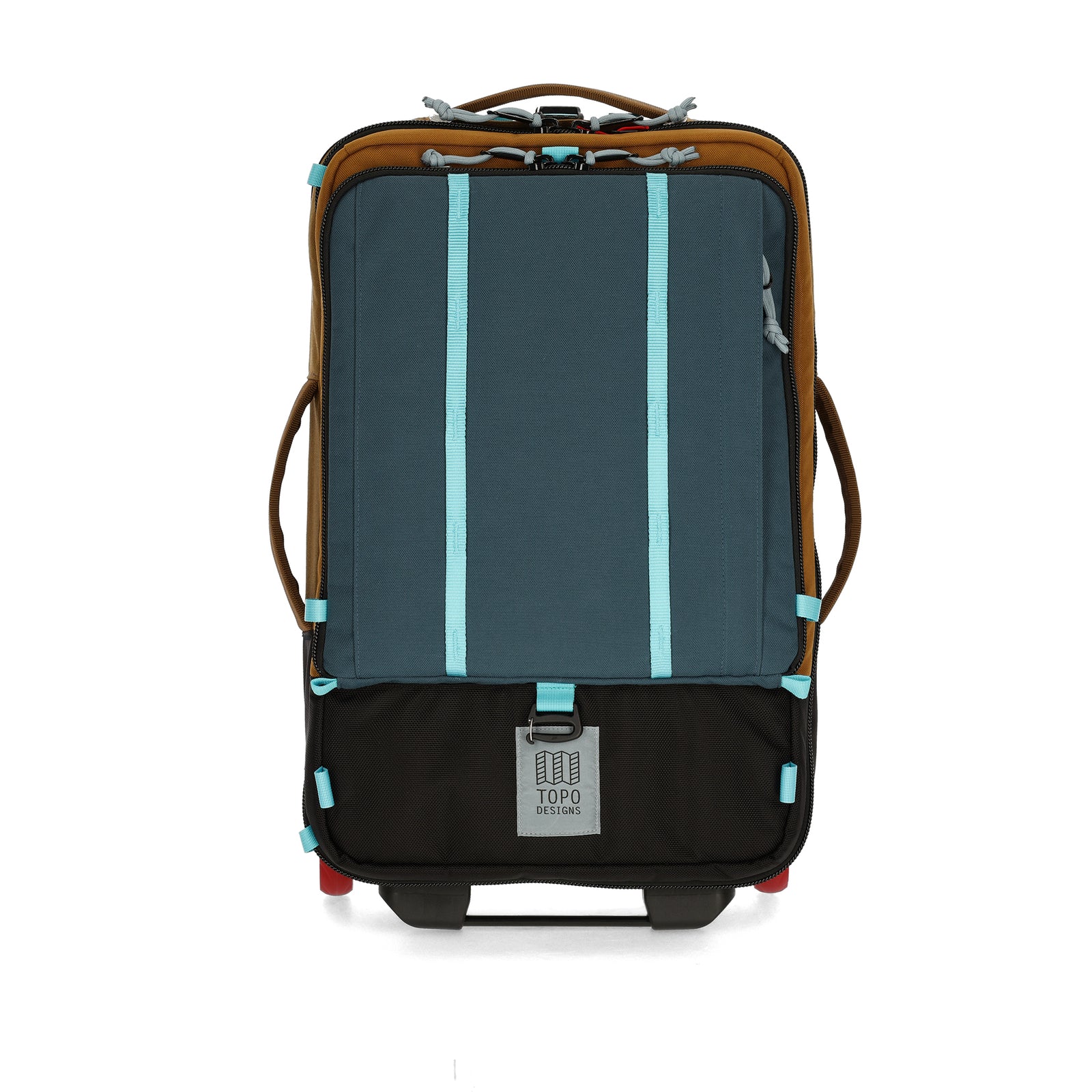 Topo Designs Global Travel Bag Roller durable carry-on convertible laptop backpack rolling suitcase in "Desert Palm / Pond Blue"