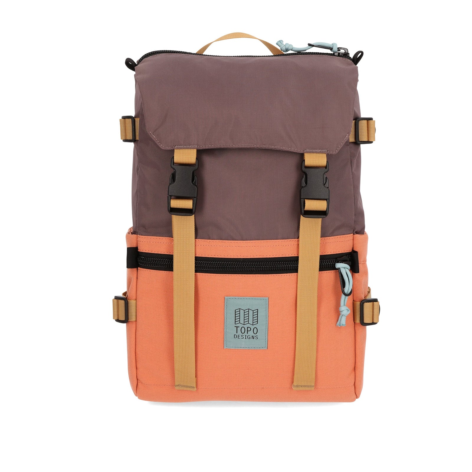 Topo Designs Rover Pack Classic laptop backpack in "Peppercorn / Coral".