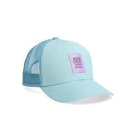 Topo Designs Trucker Hat with mesh back and original logo patch in "Sage".