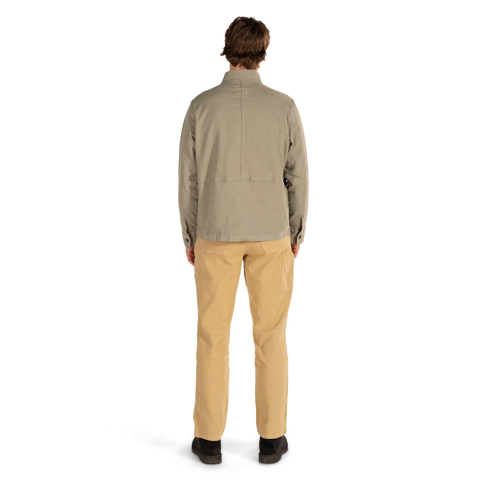 General back model shot of Topo Designs Dirt Utility Jacket - Men's  in "Dried Sage"